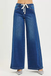 RISEN Full Size Mid Rise Wide Side Pintuck Jeans with Front Drawstring Plus Size