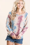 BiBi Tie Dye Print Terry Top With Front Patch Pocket