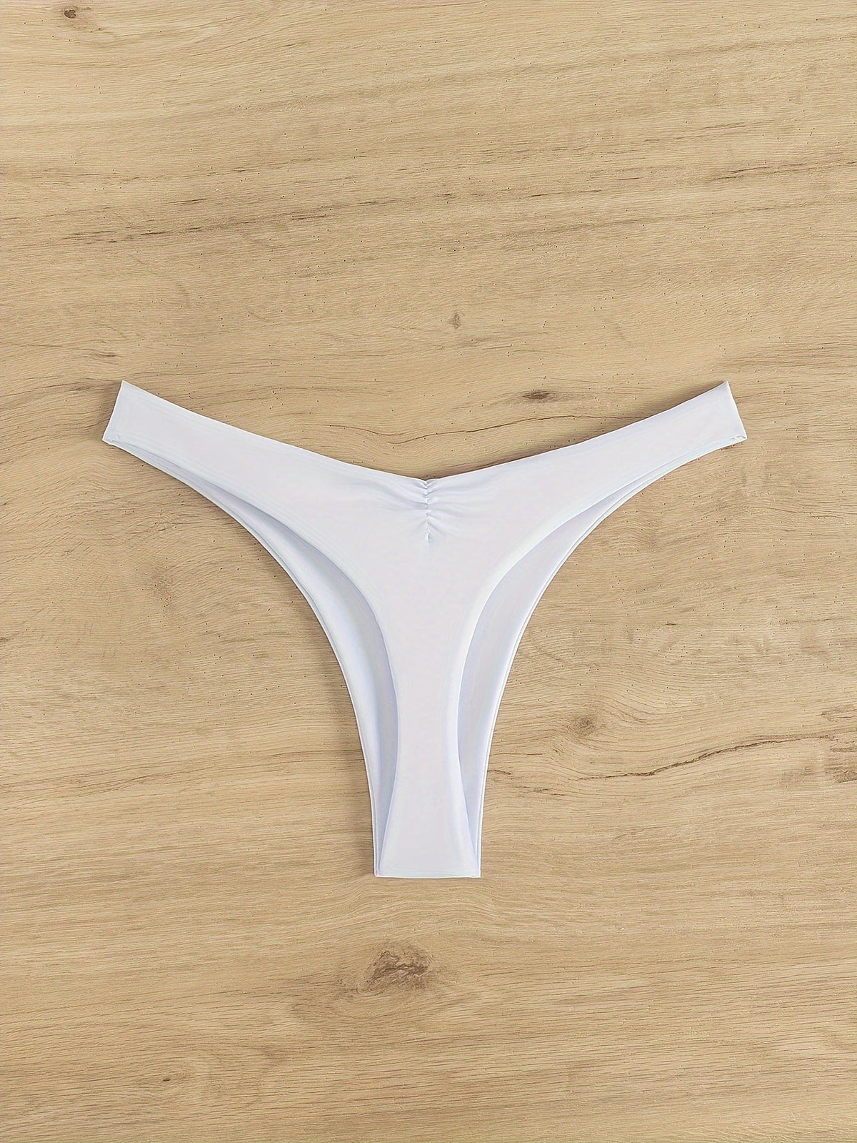 New Bikini Solid Color Cheeky Ruched Thong Bikini Bottoms for Women – High Stretch Polyamide Swim Briefs with Flattering Fit – Casual Swimwear Essential for Beach Pool and Summer Vacation