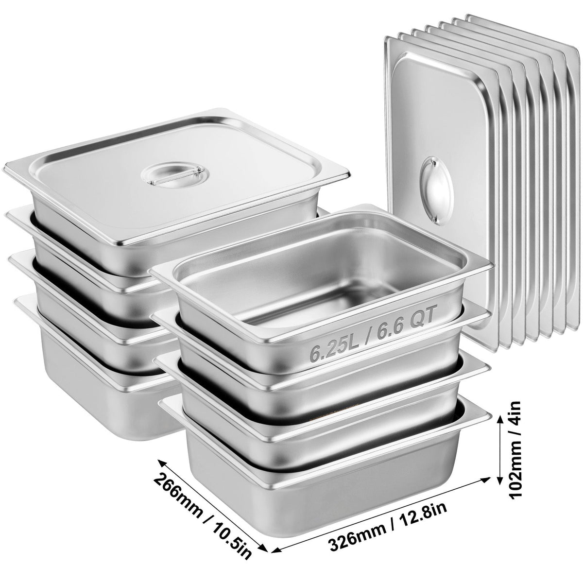 8 Pack Hotel Pans, 1/2 Size Anti-Jam Steam Pan with Lid, 0.8mm Thick Stainless Steel Steam Table Pan, 4-Inch Deep Commercial Table Pan, Catering Storage Food Pan, for Industrial & Scientific