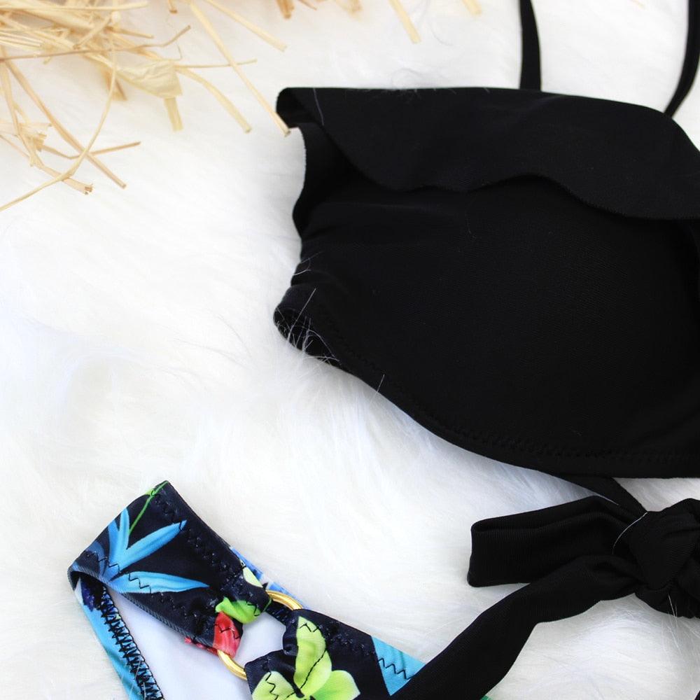 Female Two Piece Swimsuit Low Waist Bikini Floral Printing Swimwear Push Up Bathing Suit  Detachable Padded Push Up Striped Bikini Set Two Piece Swimsuit Ladies Vintage Lace Bikini Sets Beach Swimwear