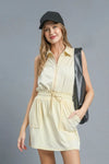 Umgee Zip Front Drawstring Waist Sleeveless Dress