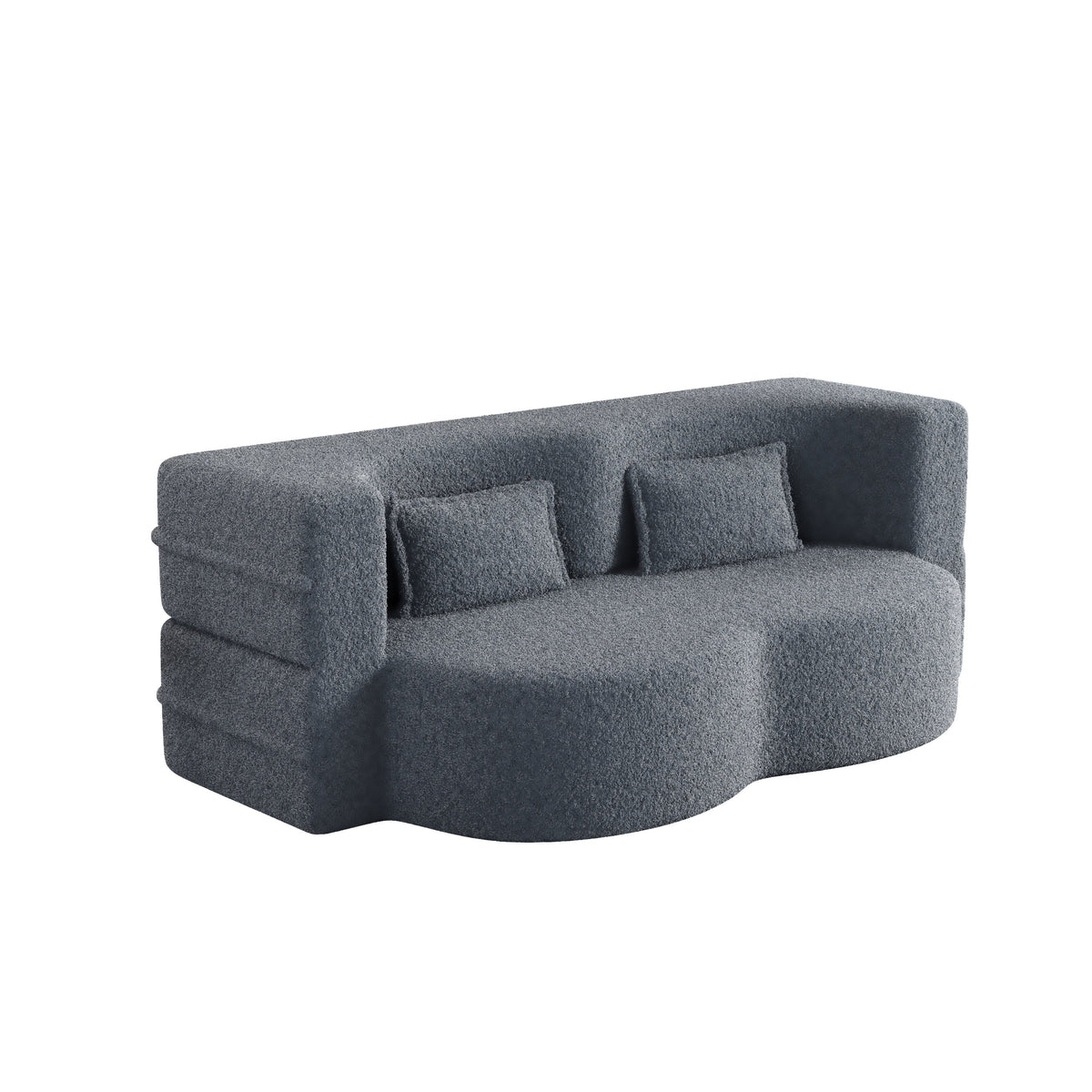 Modern Floor Sofa, with 2 Pillows, Convertible Teddy Fabric Foam Filled Bed, 15 inch Full Size Folding Mattress, Suitable for Living Room, Guest room, Game Room, Grey