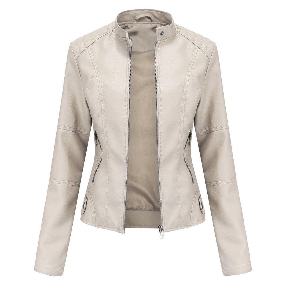 Fitted Moto Jacket | Stand Collar Faux Leather Biker Jacket(MS246)