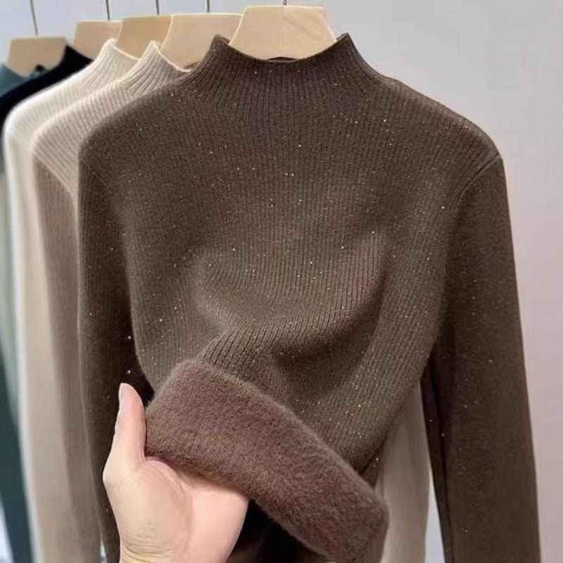 Fleece-Lined Mock Neck Sweater | Thick Winter Base Layer Top(MS159)