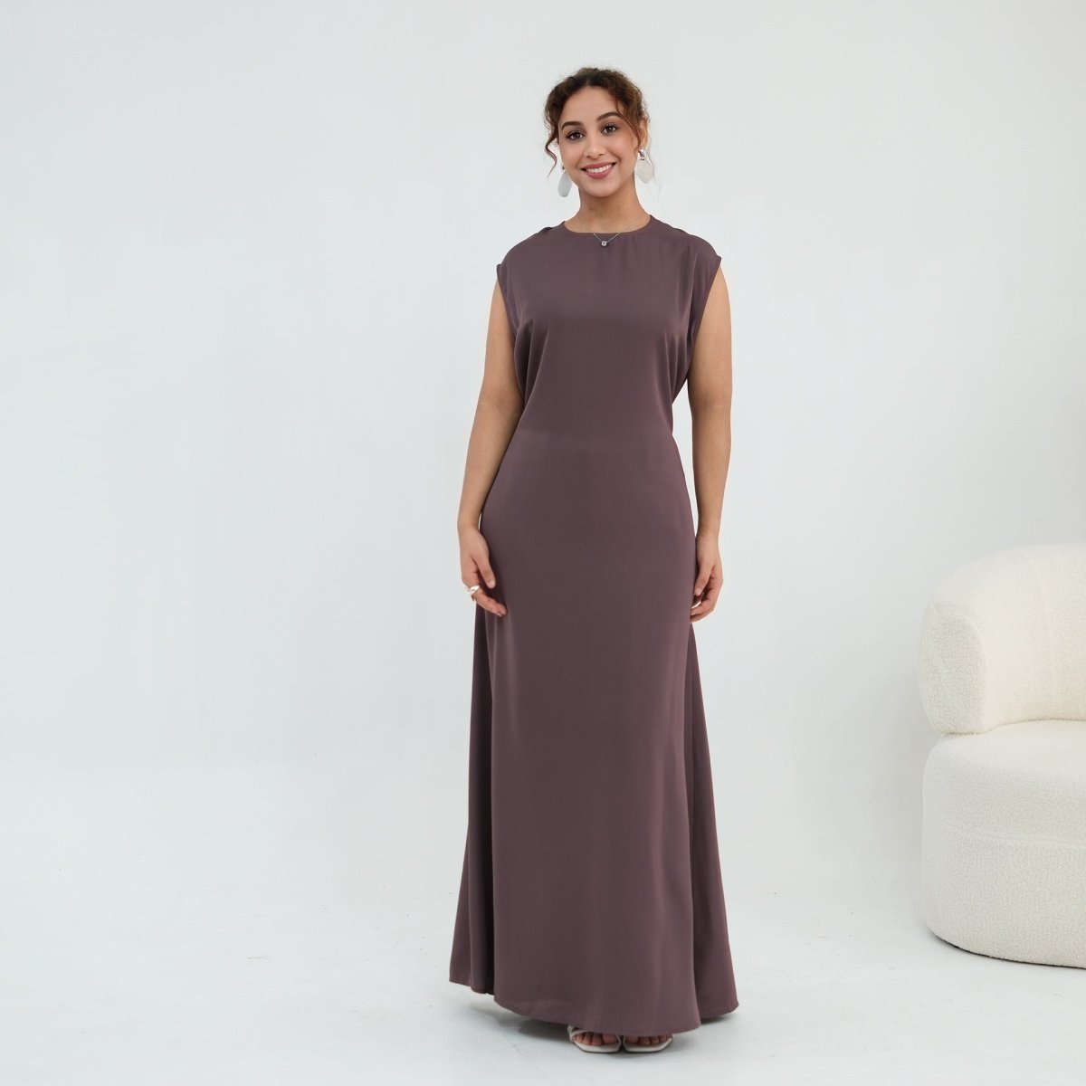 Floral Lace Trim Open Abaya & Sleeveless Inner Dress Set(MOA312)