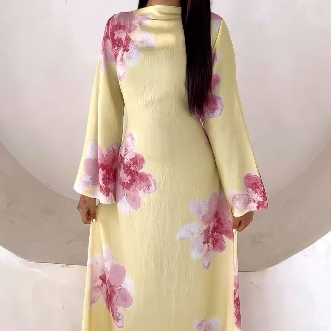 Floral Print Bell Sleeve Maxi Dress Abaya (MA214)