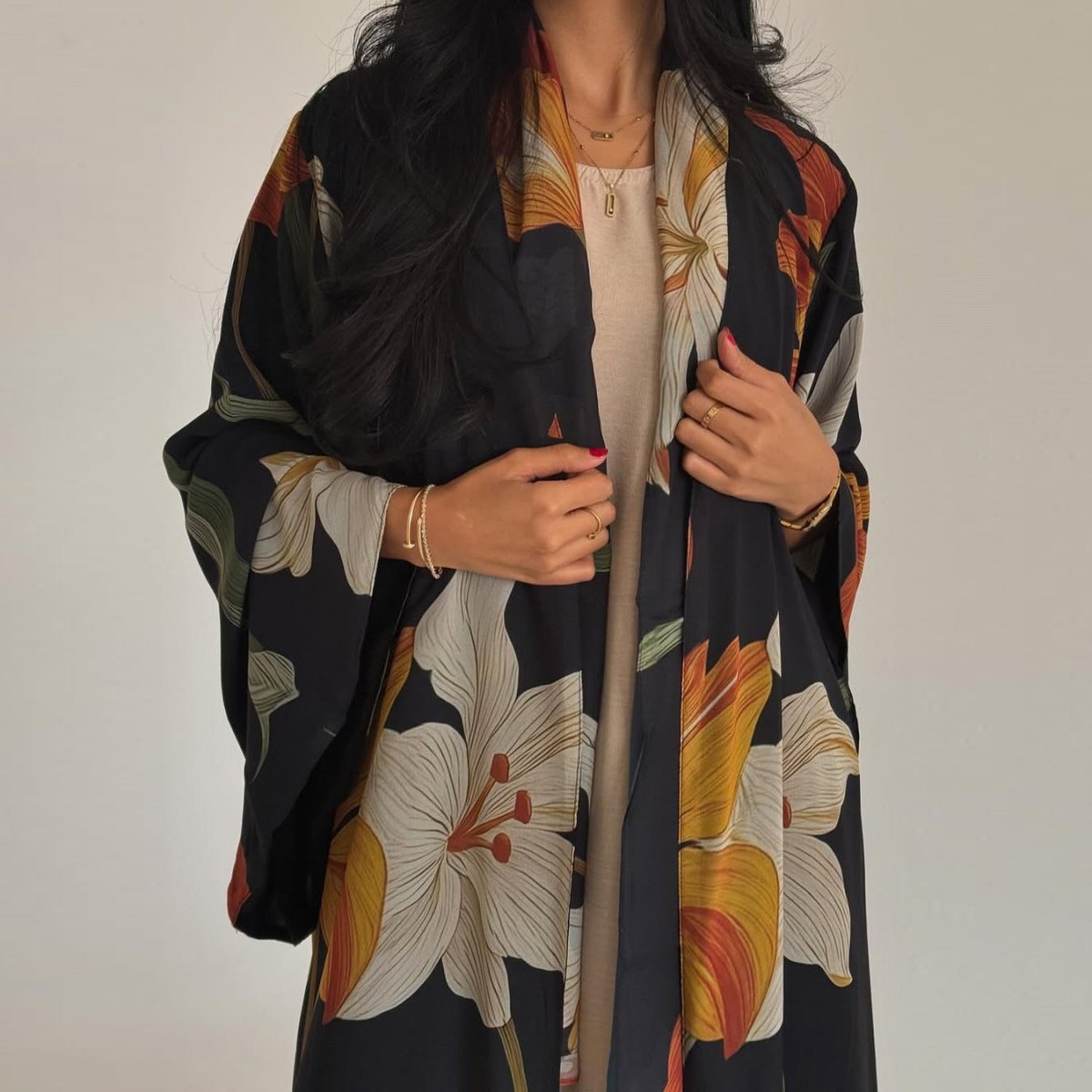 Floral Print Open Abaya with Matching Hijab (MOA287)