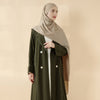Forest Green Contrast Stitching Double-Breasted Trench Coat Thin Open Abaya (MOA122)