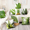 Fresh Green Leaves Digital Printed Pillowcase Home Pillow Decoration Tropical Green Leaves Throw Pillow Cover With Geometric Background Home Decorative Square Cushion Covers Cotton Linen Home Decor 45x45CM