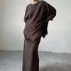 Fringed Knit Set With Batwing Sleeve Sweater And Midi Skirt (MS172)
