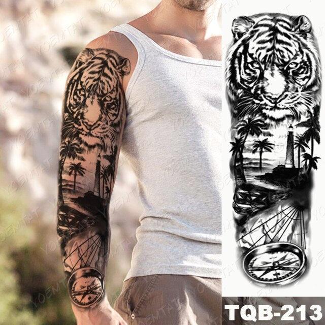 Full Women Man Realistic Waterproof Temporary Tattoo Tiger Stickers Luxury Big Design For Arm Thigh