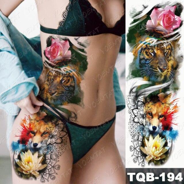 Full Women Man Realistic Waterproof Temporary Tattoo Tiger Stickers Luxury Big Design For Arm Thigh