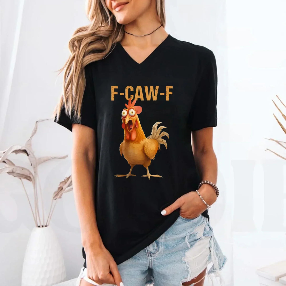 Funny F-Caw-F Rooster Unisex V-Neck T-Shirt