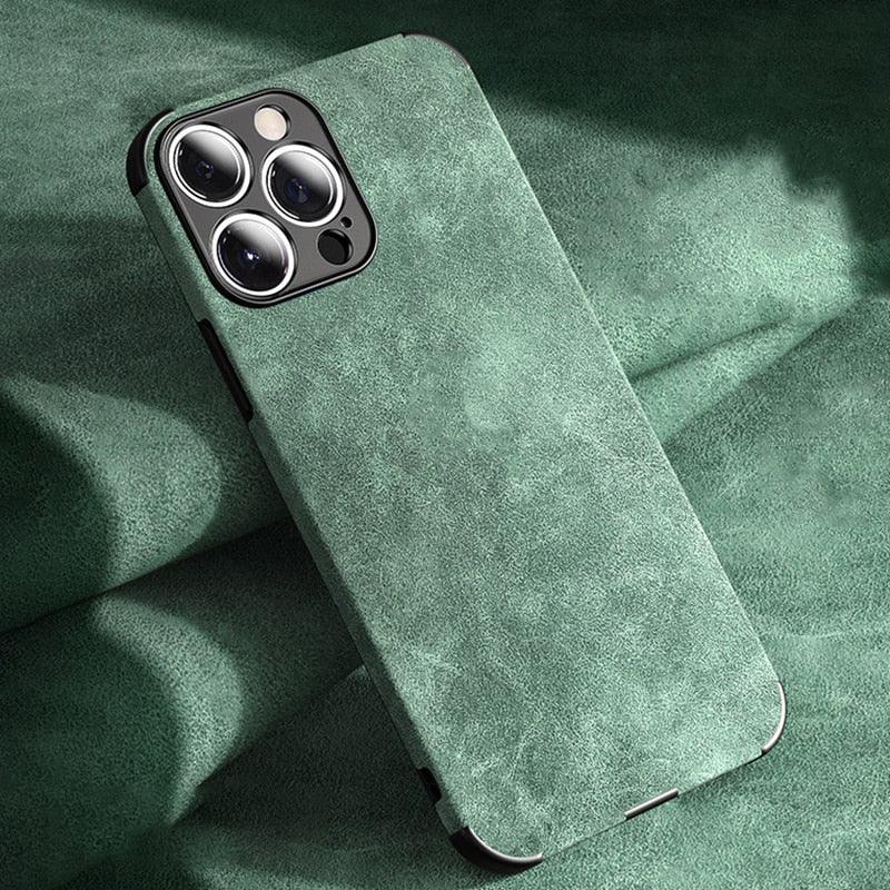 Genuine Vintage Brown Leather Case for iPhone  Luxury PU Leather Case For iPhone 13 12 11 14 Pro Max Mini XR XS X 8 7 Plus SE Soft Silicon Shockproof Phone Cover