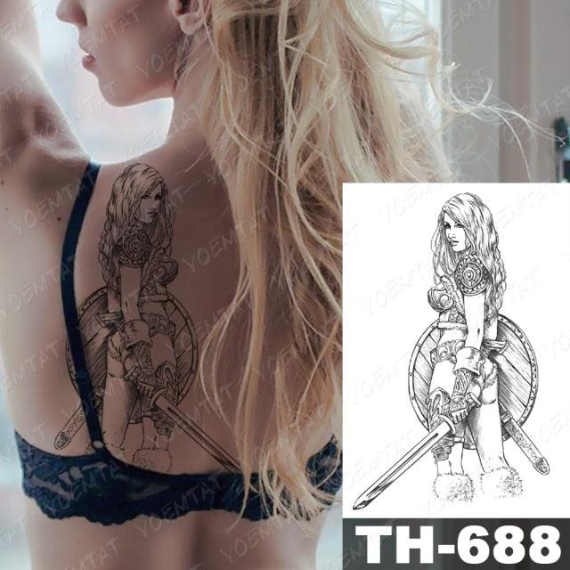 Gladiator Temporary Tattoo Sticker Flower Waterproof Big Modern Womens Mens Body Tattoo Luxury Design
