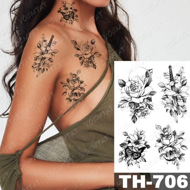 Gladiator Temporary Tattoo Sticker Flower Waterproof Big Modern Womens Mens Body Tattoo Luxury Design