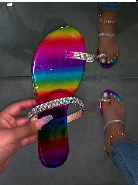 Glitter Slippers Women Summer Sandals Fashion Bling Candy Color Flip Flops Beach Diamond Flat Outdoor Sandals Slip On Sandals Slide Glitter Bling Casual Sandal Flat Open Toe Sparkle Slides