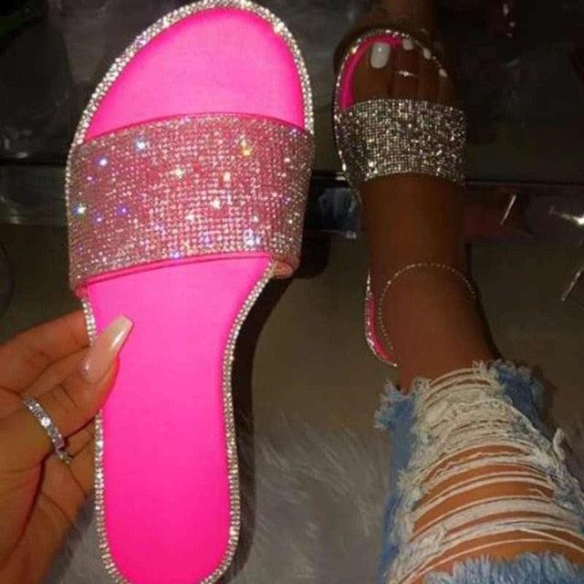 Glitter Slippers Women Summer Sandals Fashion Bling Candy Color Flip Flops Beach Diamond Flat Outdoor Sandals Slip On Sandals Slide Glitter Bling Casual Sandal Flat Open Toe Sparkle Slides