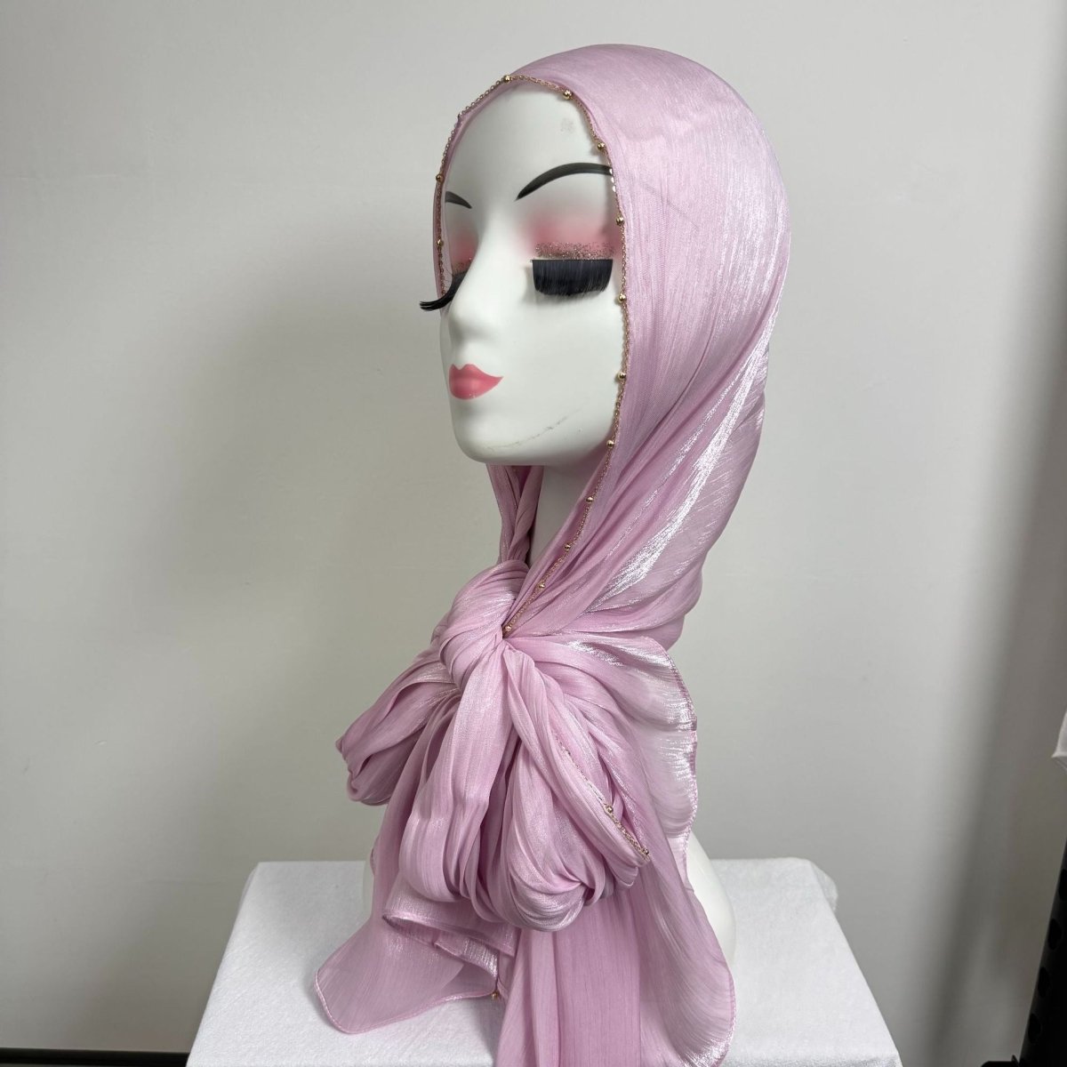 Gold Chain Beaded Edge Crinkle Satin Hijab(MH238)