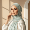 Gold Chain Beaded Edge Crinkle Satin Hijab(MH238)