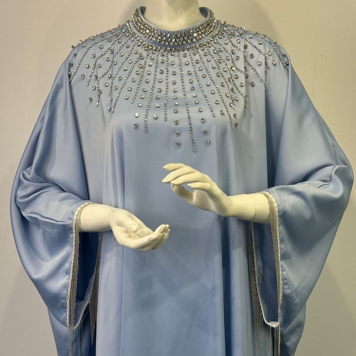 Hand-Beaded Crystal Bodice Satin Kaftan (MA420)