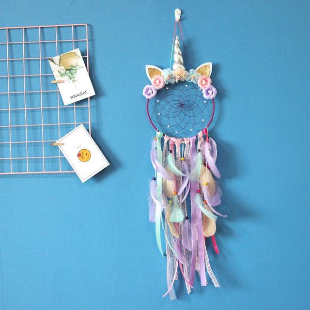 Handmade  Dream Catchers Flower For Kids Unicorn Dream Catcher Ornament  Feather Wall Decor For Girls Bedroom Flower Wall Hanging Decoration Flower Dream Catcher