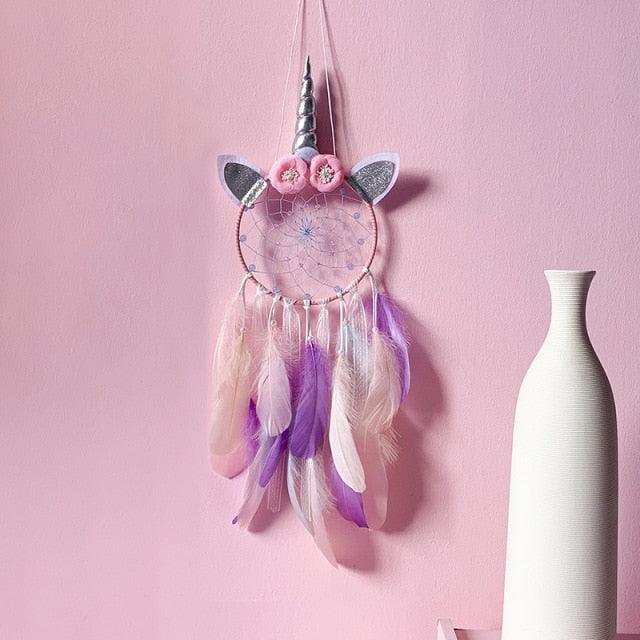 Handmade  Dream Catchers Flower For Kids Unicorn Dream Catcher Ornament  Feather Wall Decor For Girls Bedroom Flower Wall Hanging Decoration Flower Dream Catcher