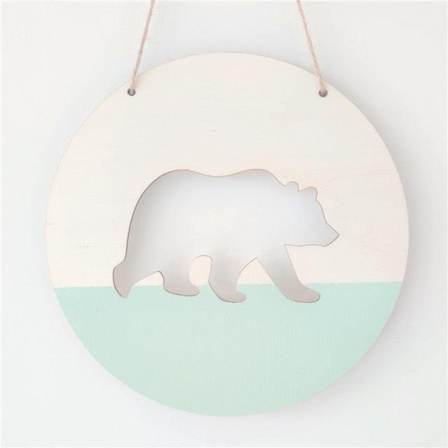 Handmade Hanging Ornaments Positive Slogan Banner Round Polar Bear Animal Statue Figurines Sculpture Wooden Ornaments  Wood Chip Wall Pendant Cardboard For Kids Room Decoration Photo Props
