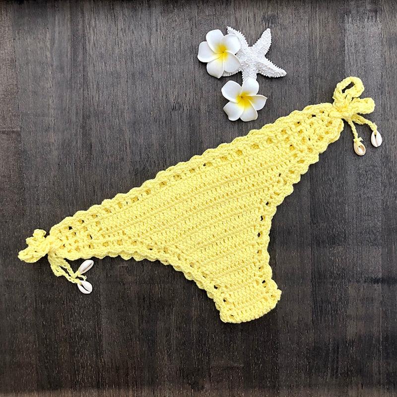 Handmade Vintage Crochet Bikinis Knitted Cotton Swimwear Women's Crochet Swimsuit Two Pieces Bathing Suits Bikini Swimsuit Top Bottom Bandage Modern Women Beachwear For Summer