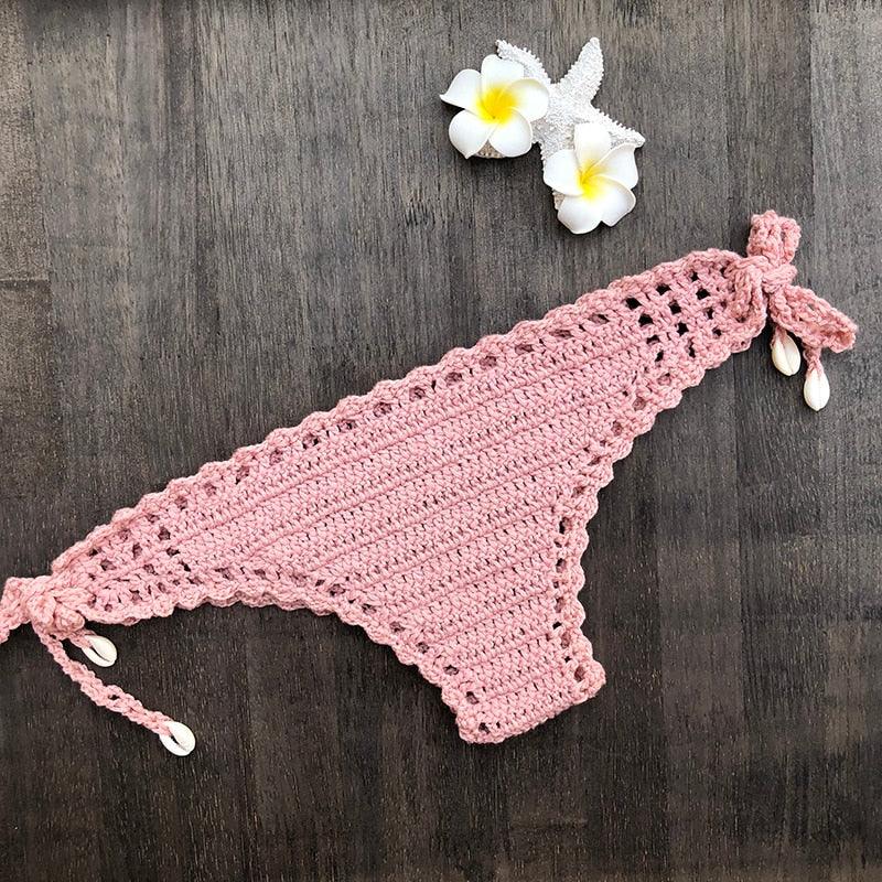 Handmade Vintage Crochet Bikinis Knitted Cotton Swimwear Women's Crochet Swimsuit Two Pieces Bathing Suits Bikini Swimsuit Top Bottom Bandage Modern Women Beachwear For Summer
