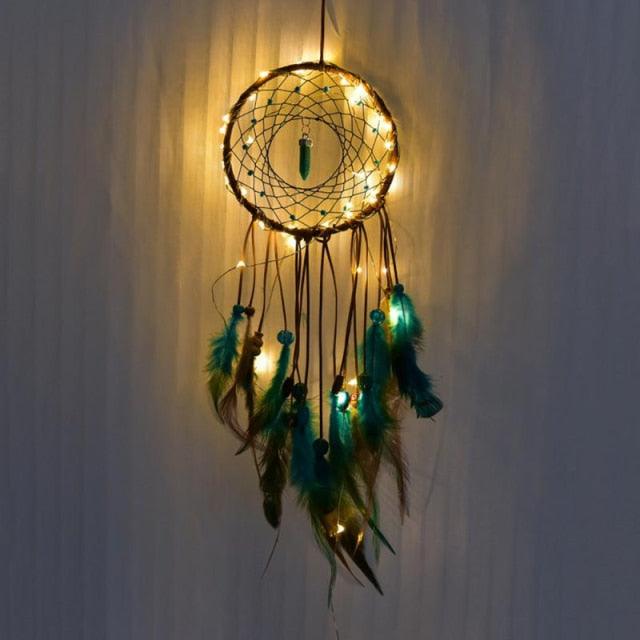 Handmade White Feather Dream Catcher Wind Chimes Hanging Ornaments Ceiling Decor Room Dream Net  Hanging Craft Gift Car Ornament Ribbons Feathers Wrapped Lights For Bedroom Decor Wedding Decorations