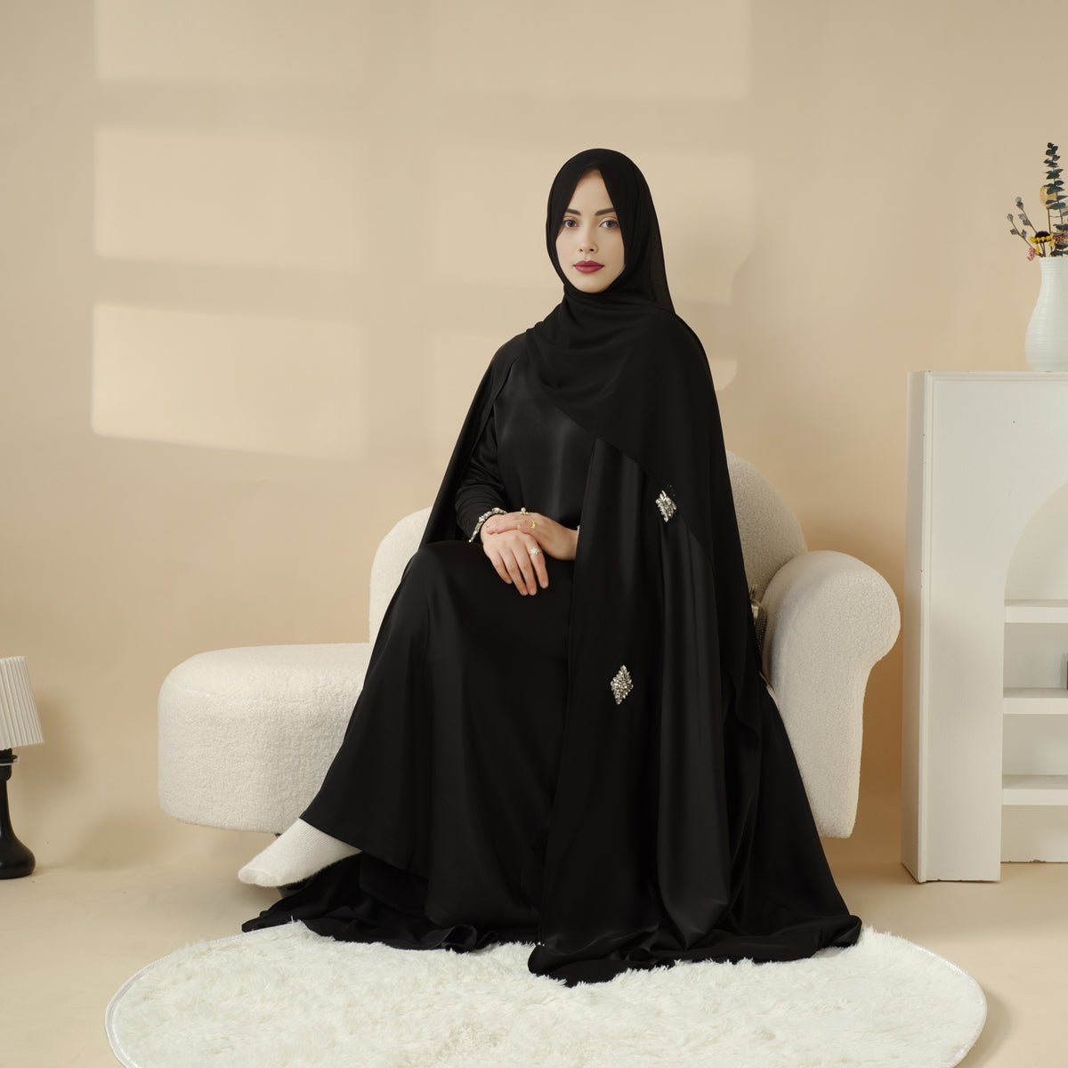 Cape Abaya, Haute Couture Heavy Rhinestone Abaya (MOA067)