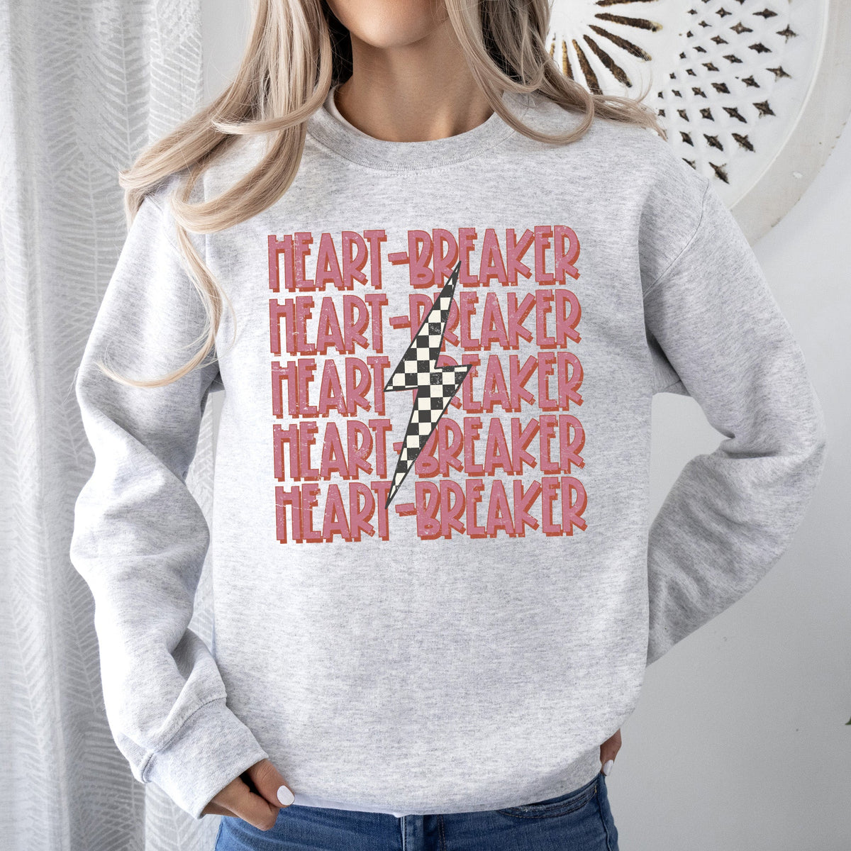 Heart Breaker Retro Bolt Valentine's Day Vintage Style Statement Ultra Bold Edgy Graphic Sweatshirt