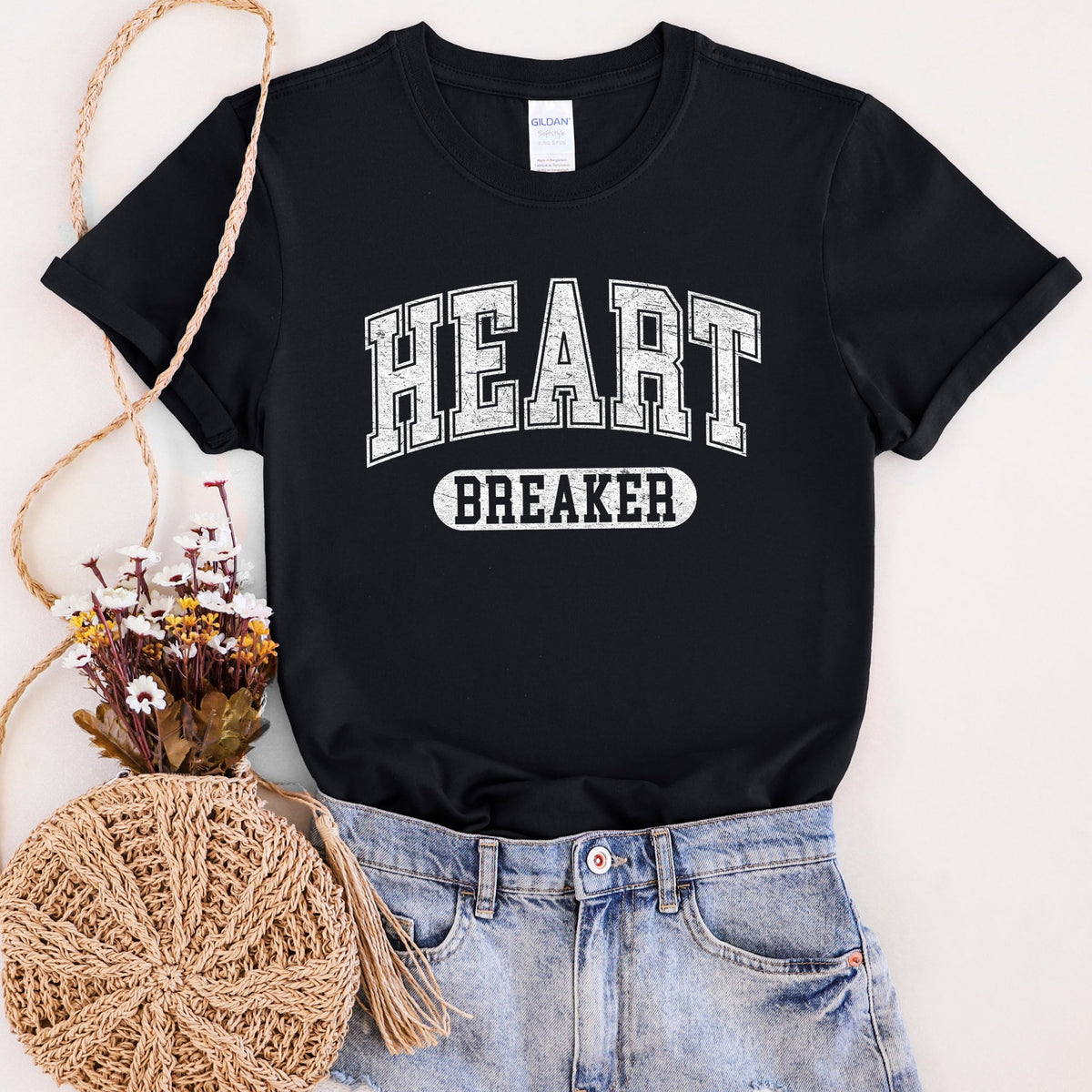 Heart Breaker Collegiate Love Valentine Edition Ultra Soft Vintage Premium Graphic Tee