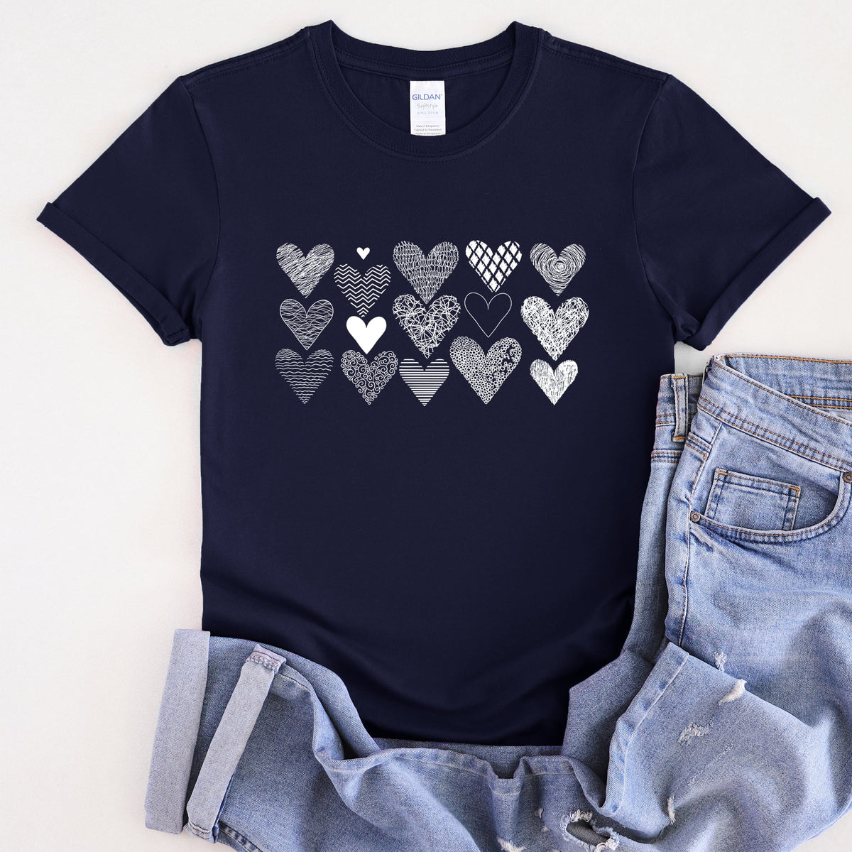Heart Doodles Valentine Edition Hand Drawn Hearts And Hugs Artful Script Whimsical Illustrations Graphic Tee