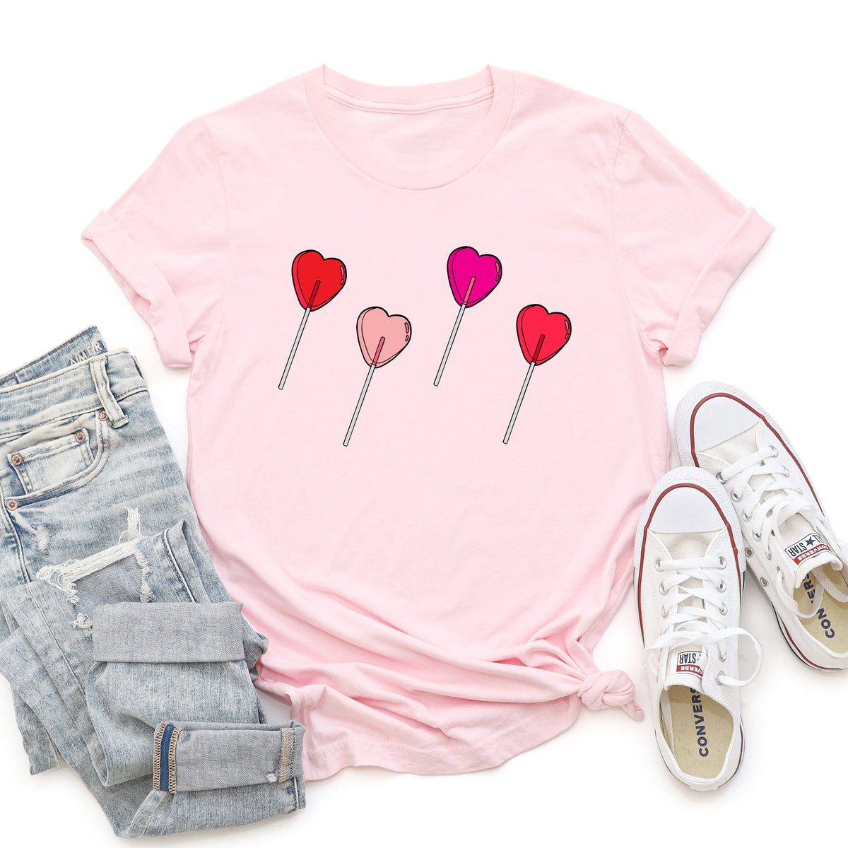 Valentine's Candy Lollipop Sweet Heart Cute Retro Style Illustration Graphic Tee