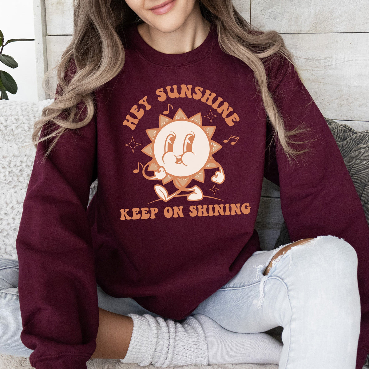 Hey Sunshine Keep On Shining Retro Positivity Kindness Mental Health Daily Inspiration Sweatshirt