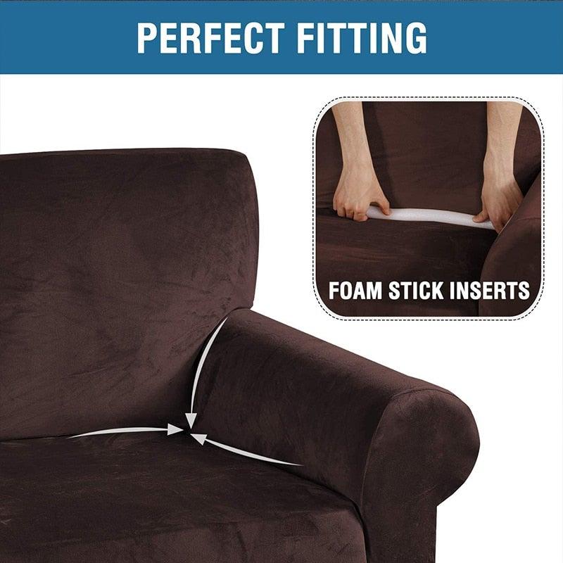 High Quality Velvet Plush Sofa Cover for Living Room Sectional Couch Cover Elastic Case Sofa Slipcover Stretch 1/2/3/4 Seater Velvet Sofa Couch Furniture Protector Soft Anti-Slip High Stretch