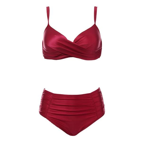 High Waist Bikinis Women Swimwear Summer Solid Color High-Grade Fabric Bikini Set Women's High Waist Swimsuit 2 Piece Bathing Suits Bikini Plus Size Swimwear Bathing Suit