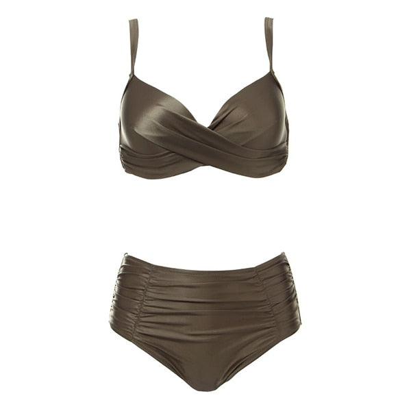 High Waist Bikinis Women Swimwear Summer Solid Color High-Grade Fabric Bikini Set Women's High Waist Swimsuit 2 Piece Bathing Suits Bikini Plus Size Swimwear Bathing Suit