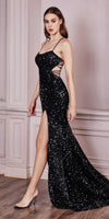 Cinderella Divine HT168 Lace Up Back with Slit Sequins Formal Gown