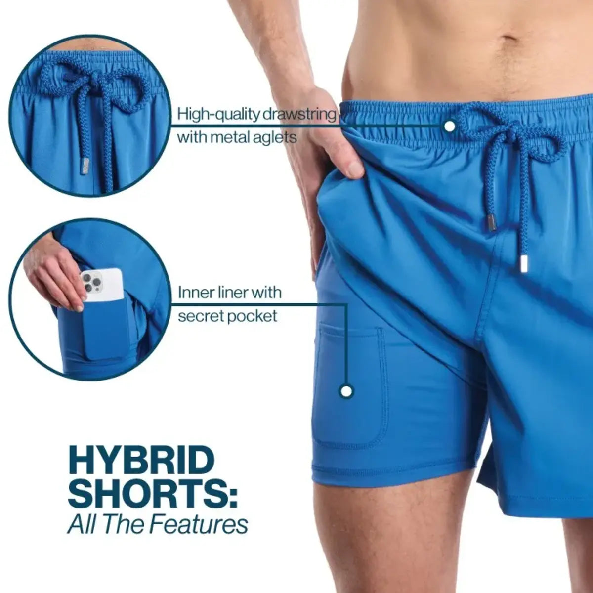 Men’s Premium Compression-Lined Hybrid Shorts – Blue Freedom