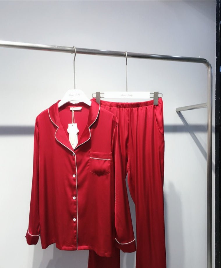 Ice Silk Women's Long Sleeve Pajama Soft & Comfortable Two-Piece Set(MS084)
