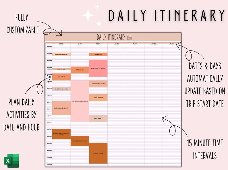 Travel Planner Digital Travel Planner for Travel Itinerary Digital Holiday Planner Holiday Itinerary Travel Organizer Travel Budget Excel
