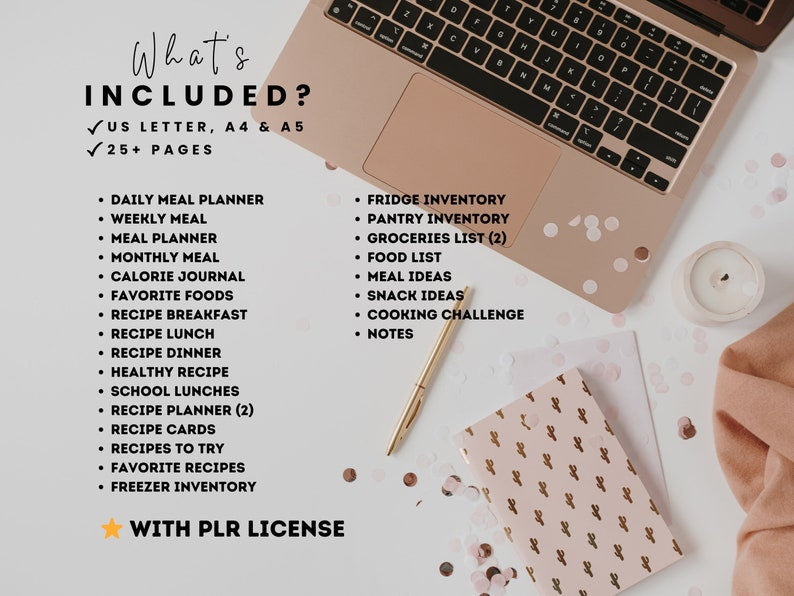 PLR Planner, PLR Meal Planner Weekly Meal Menu Planner, Done for you Canva Editable Template, Resell Digital Product, Meal Plan Template