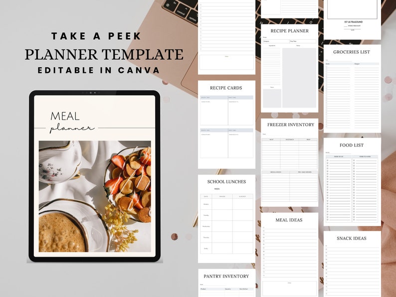 PLR Planner, PLR Meal Planner Weekly Meal Menu Planner, Done for you Canva Editable Template, Resell Digital Product, Meal Plan Template