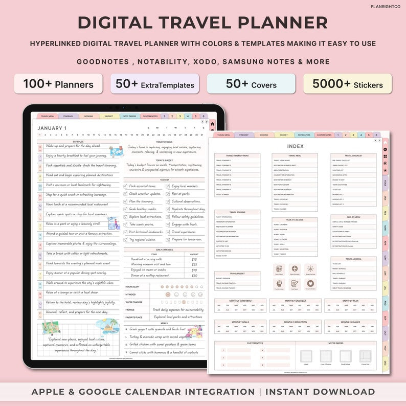 Digital Travel Planner, Travel Journal, Trip Planner, Vacation Planner, Travel Organizer, Holiday Planner, GoodNotes Planner, Packing List