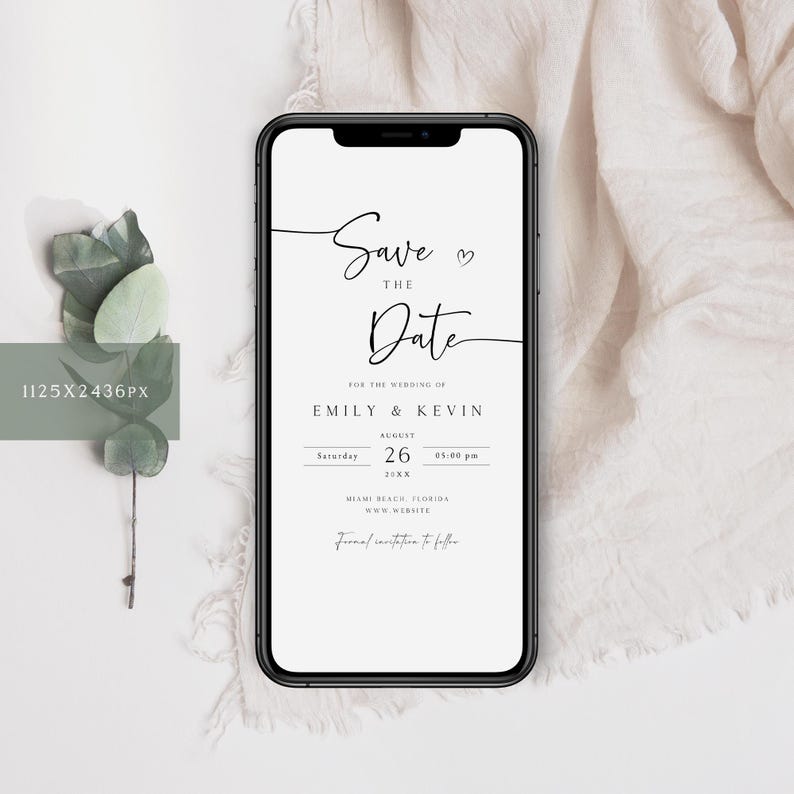 Electronic Save the Date, Minimalist Save The Date E-vite, Electronic Wedding Invitation, Save the Date for Phone, SD-59