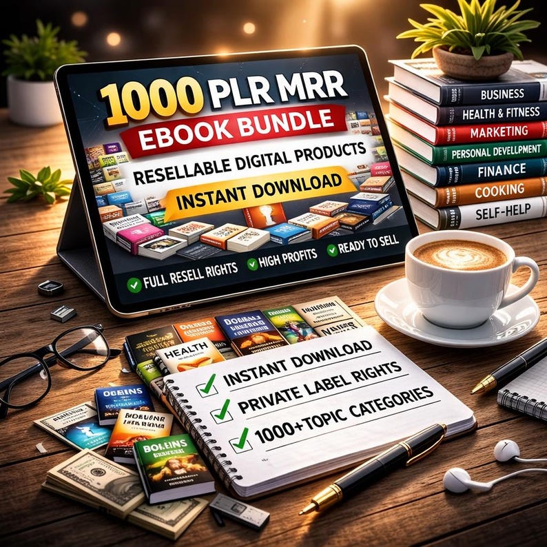 1000 PLR MRR Ebook Bundle, Resellable Digital Products (Instant Download)